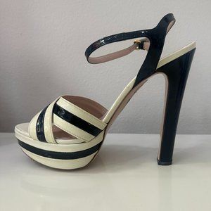 Miu Miu Midnight & White Patent Leather High Heel Sandals, Size 41